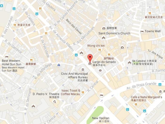 地図のセナド広場とマカオ