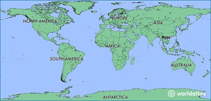 地図のマカオの場所が世界の