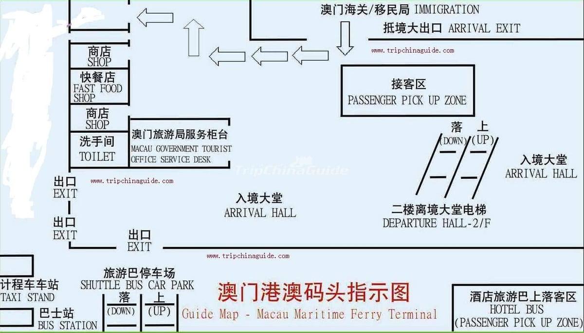 マカオの外部ハーバーフェリーターミナルの地図
