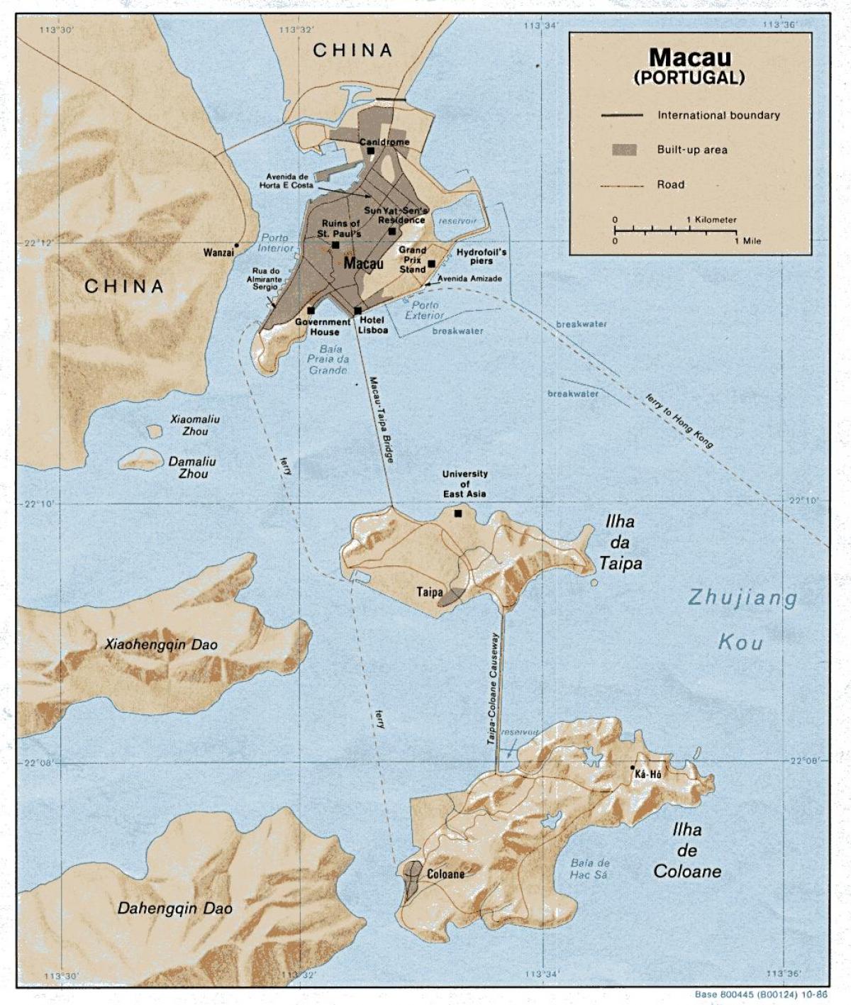 地図のマカオ旧市街